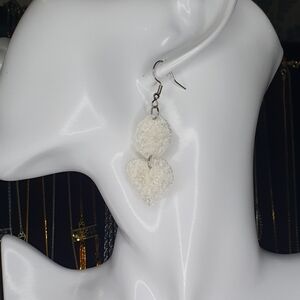 White crochet heart earrings with stainless steel hook and jump rings